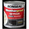 Ronseal Weatherproof 10 Year Exterior Wood Paint Gloss 2.5L Black